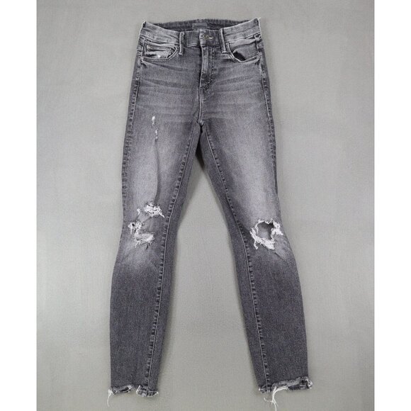 MOTHER High Waisted Looker Ankle‎ Chew Jeans 24x26 Gray Denim Distressed - Picture 1 of 10